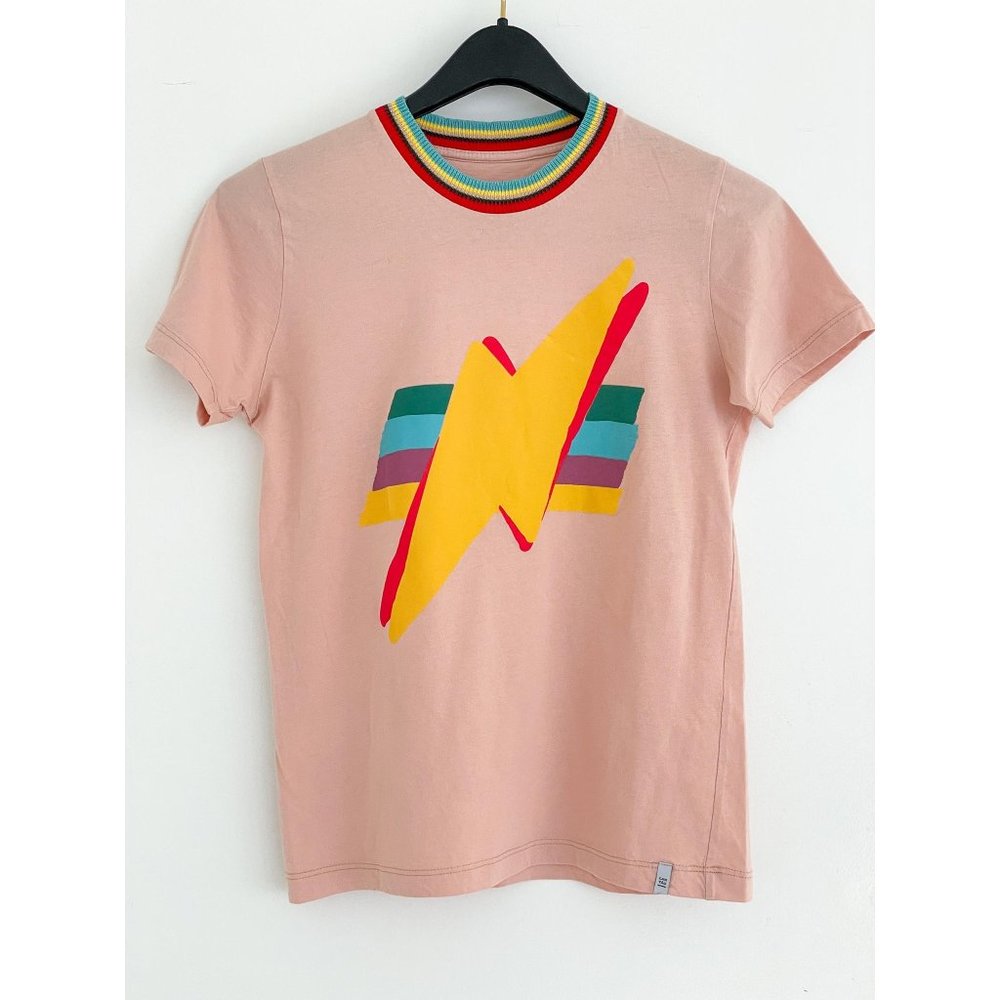 Cantao Light Pink Tshit with Colorful Lightning Bolt, Size S